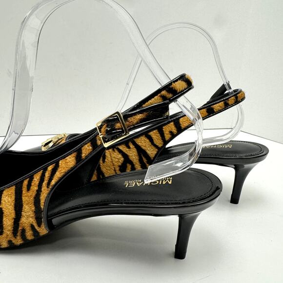 NEW MICHAEL Michael Kors Parker Flex Tiger Print Calf Hair Slingback Pump Shoes - Picture 9 of 12
